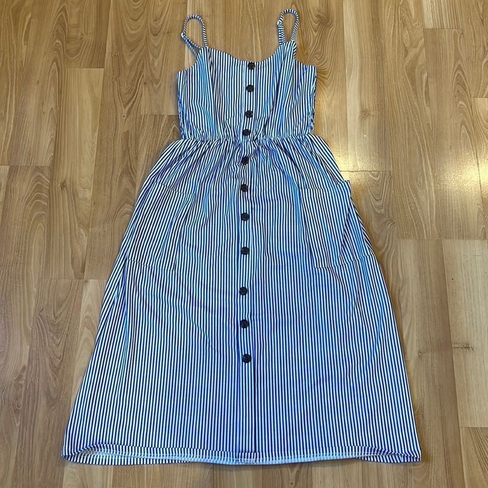 Blue and White Striped Midi Dress Size Small